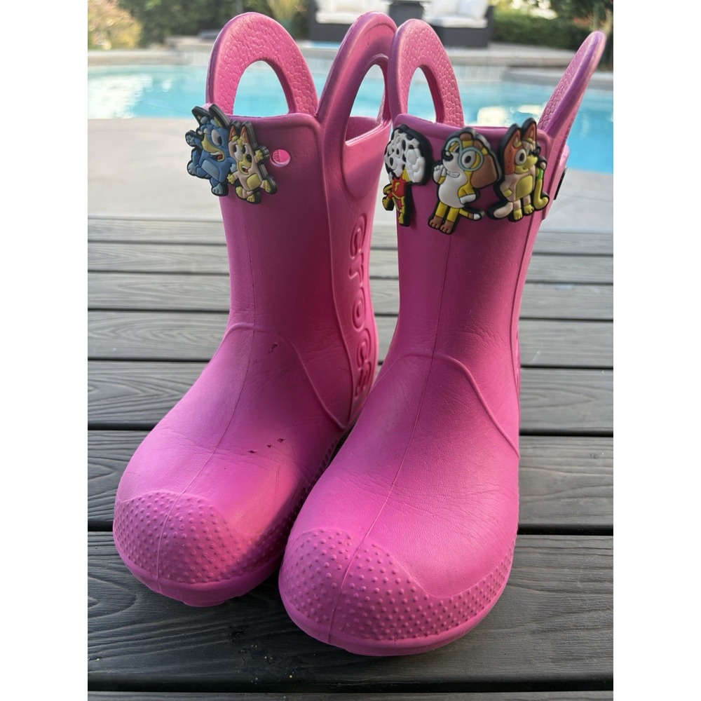 Girls Pink Crocs Rain Rubber Handle Boots Bluey Size 11